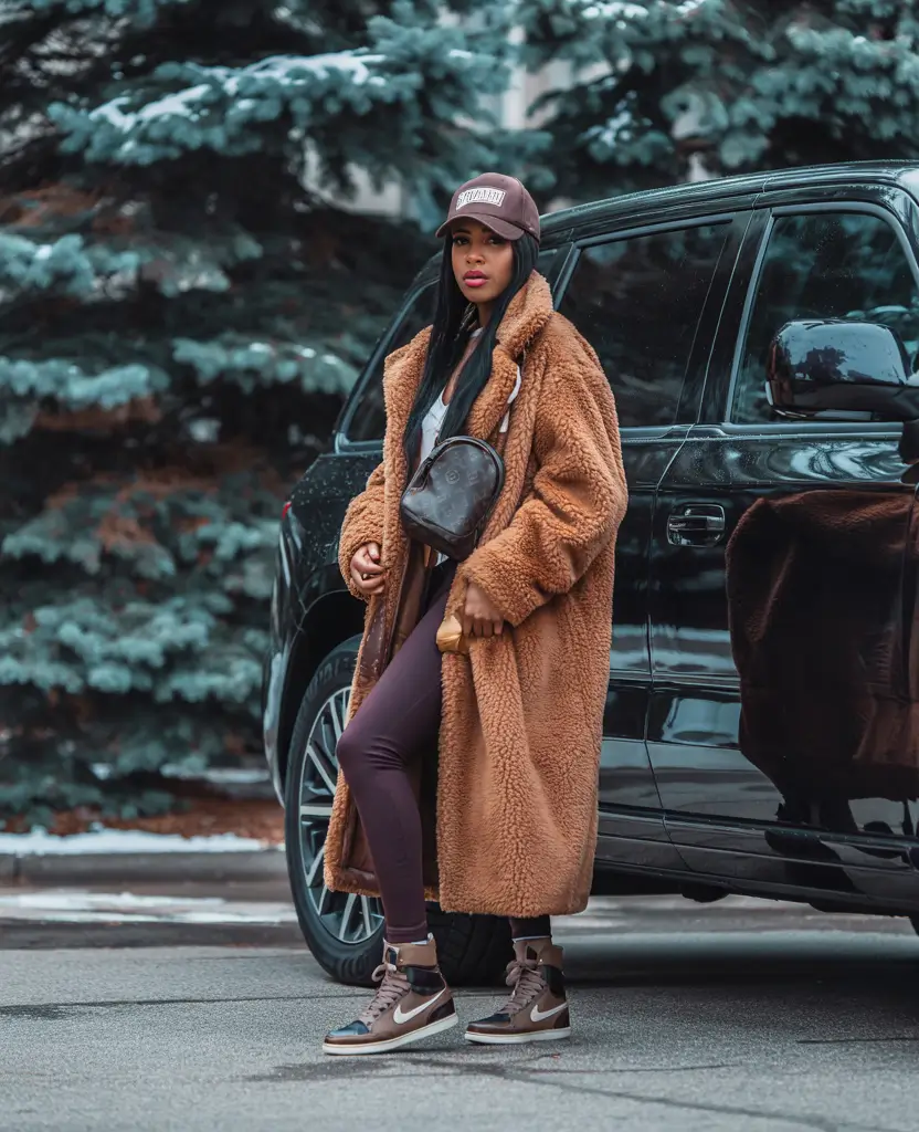 winter outfits blackgirl casual streetwear Cinnamon Teddy Street Style