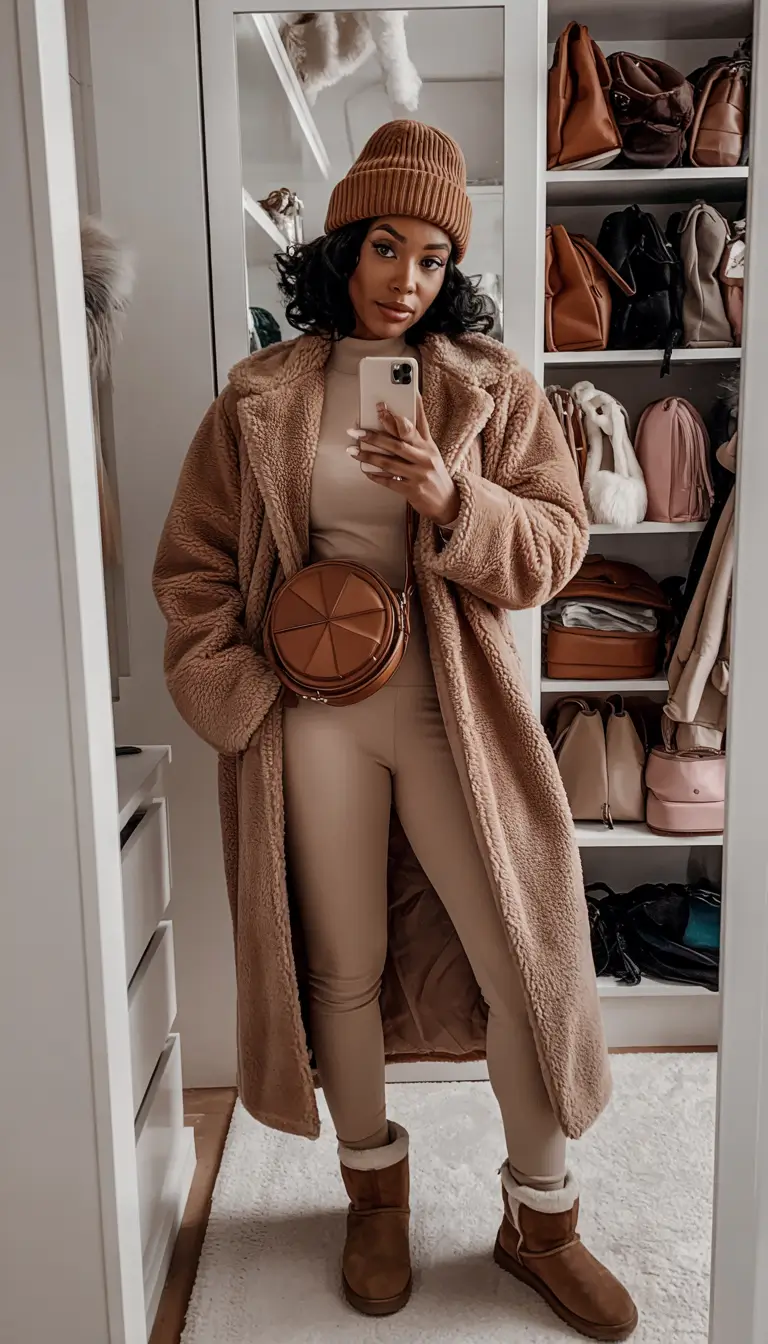 winter outfits blackgirl casual Coffee-Toned Luxe in Teddy Layers