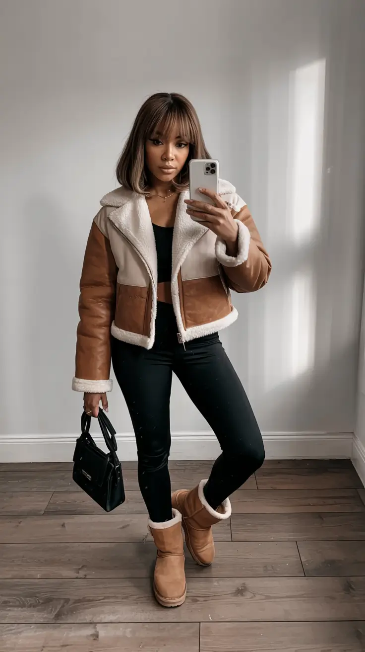 winter outfits blackgirl casual Shearling Jacket & Cozy Ugg Energy
