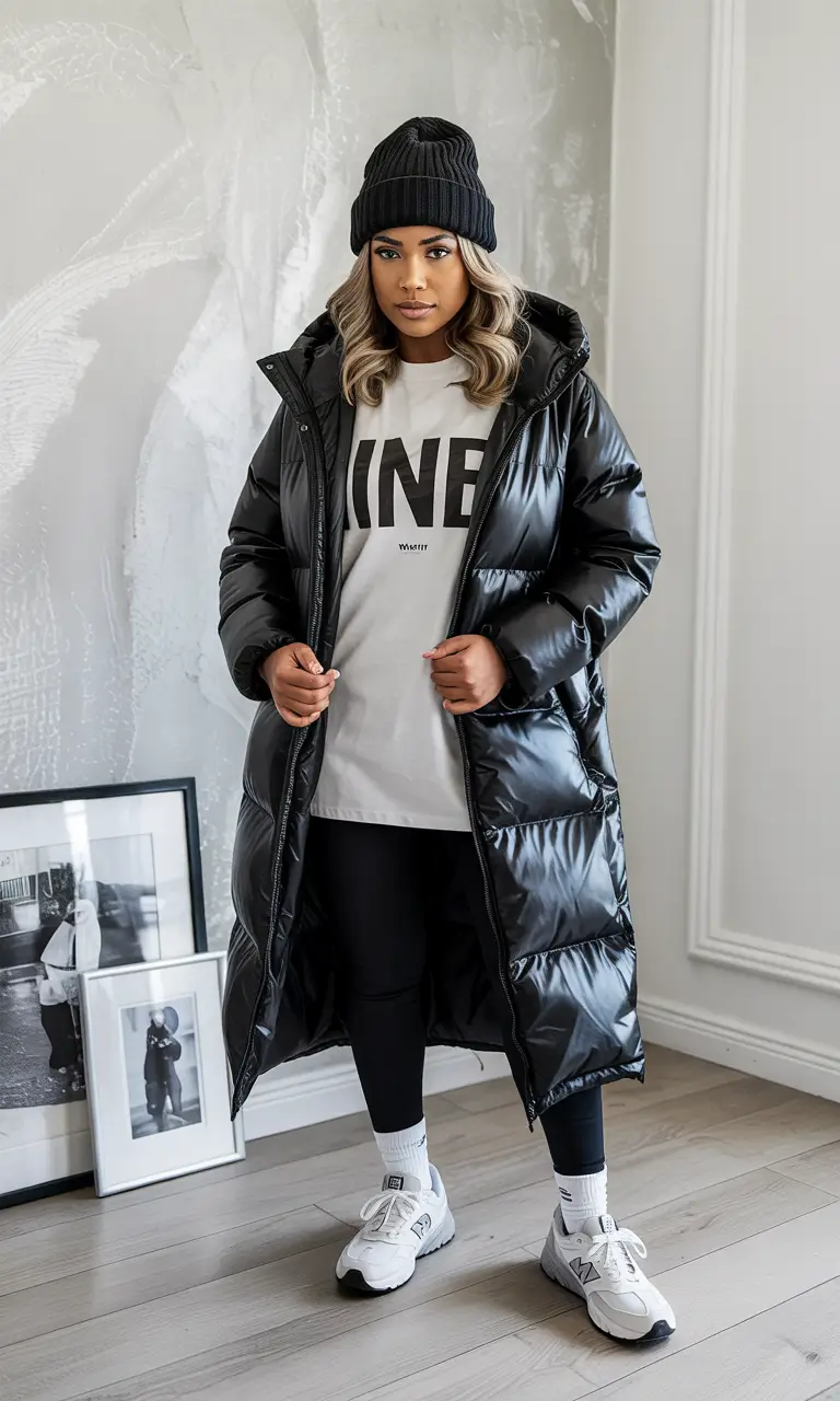 winter outfits blackgirl casual tomboy Sporty Longline Puff