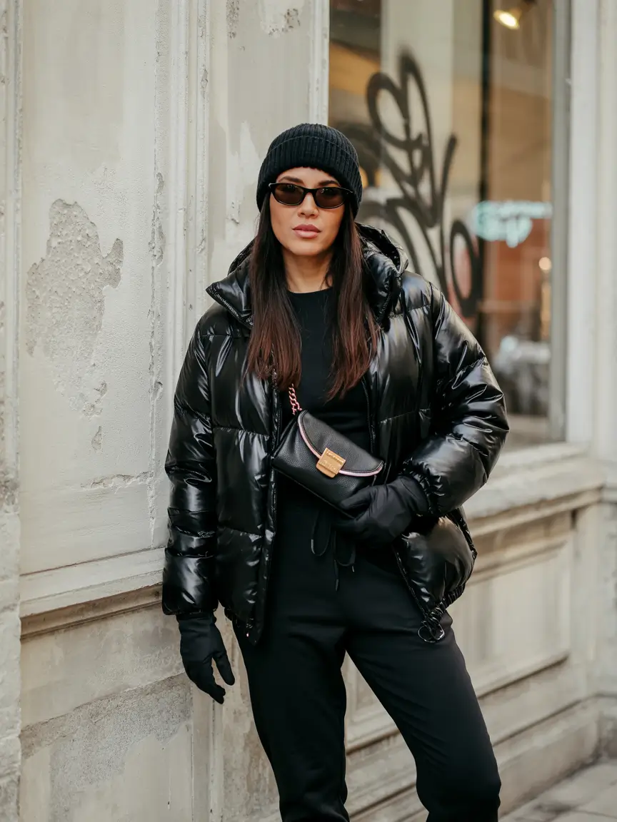 winter outfits blackgirl streetwear concert All-Black Puffer Energy