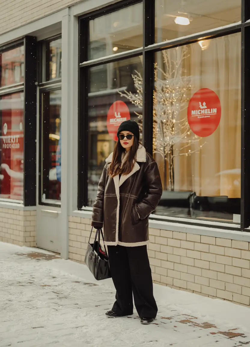 cozy winter outfits for work Classic Shearling for City Walks
