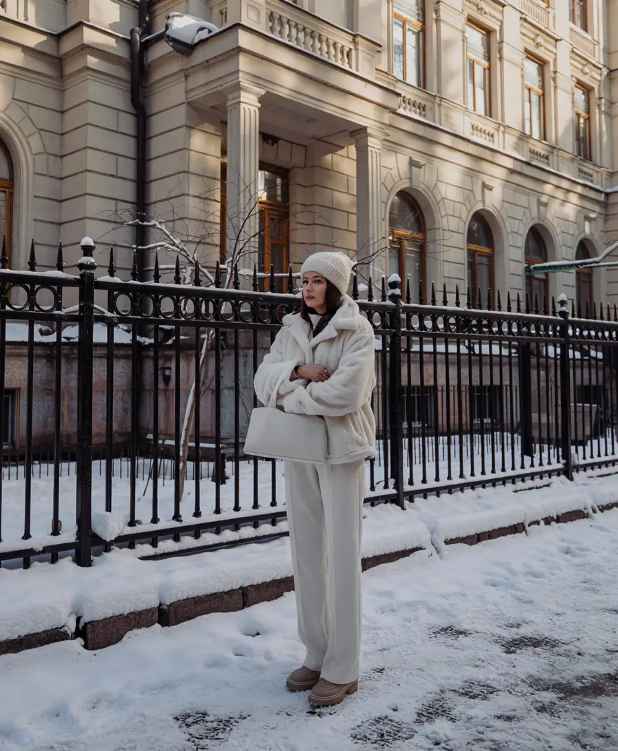 cozy winter outfits aesthetic Winter Whites Done Right