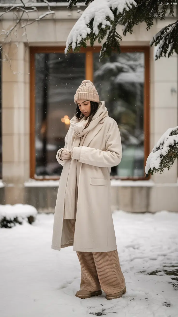 cozy winter outfits aesthetic Soft Neutrals with Effortless Layers