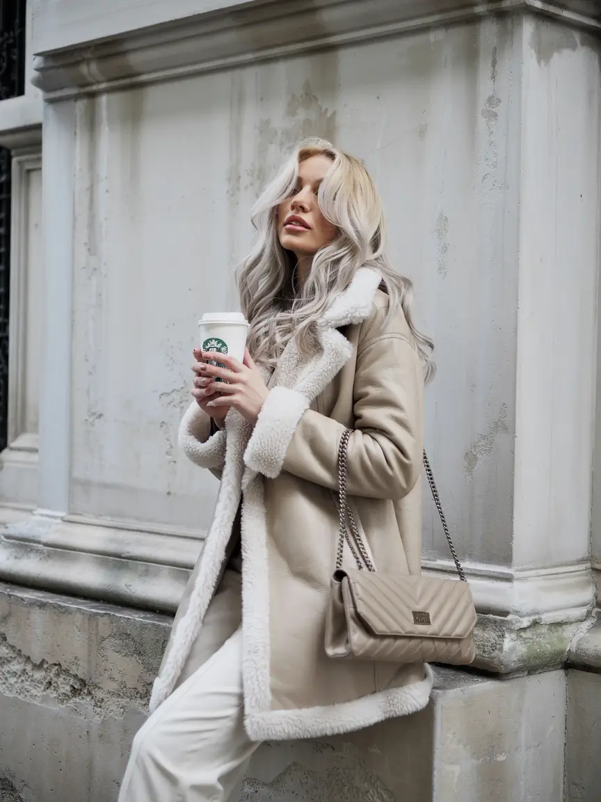 cozy winter outfits aesthetic Shearling Elegance for the City