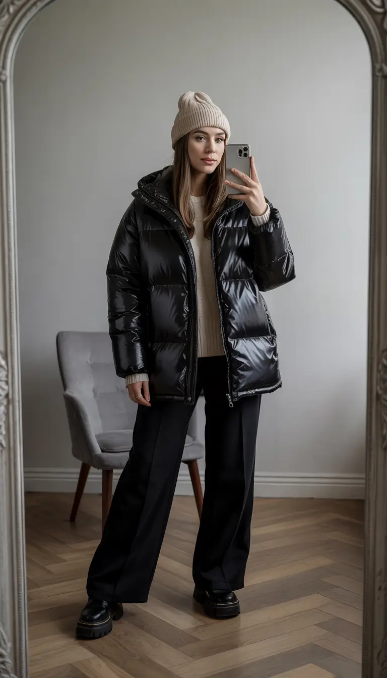 cozy winter outfits work Monochrome Black With a Polished Edge