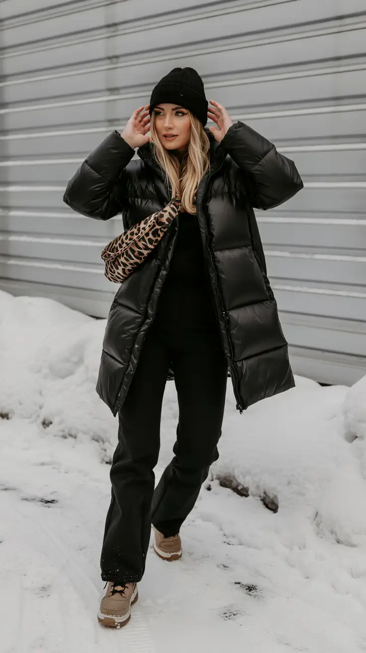 cozy winter outfits aesthetic Black on Black with a Statement Twist