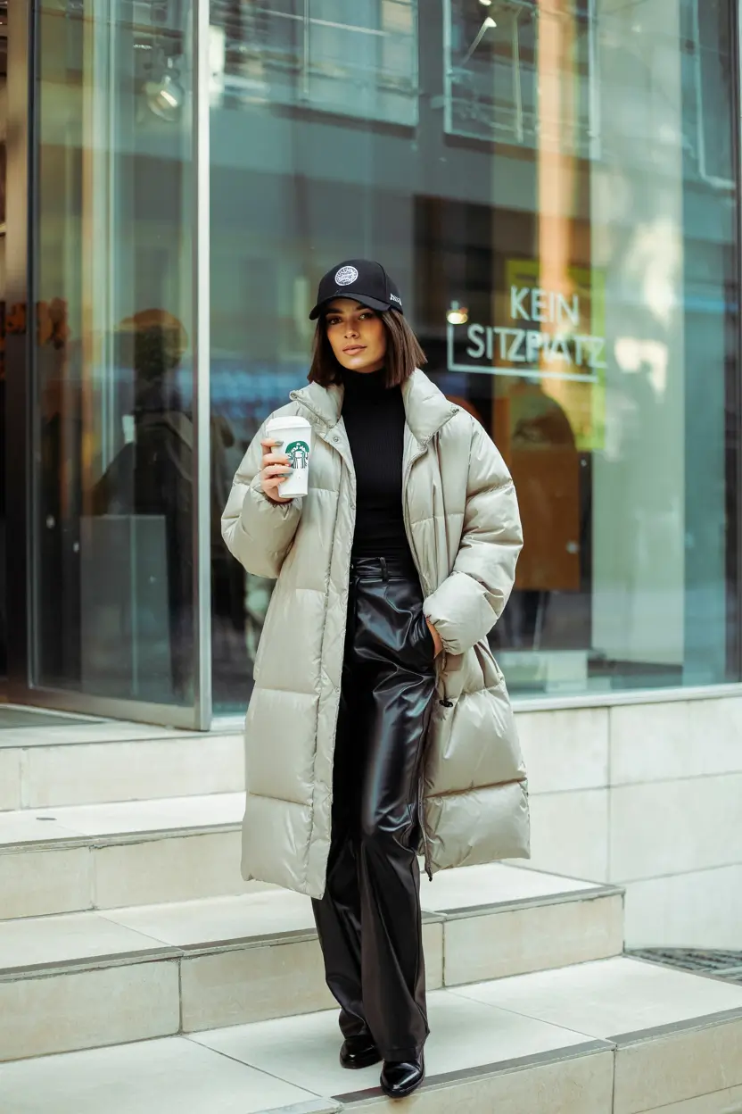 cozy winter outfits aesthetic Monochrome Chic with a Sporty Touch