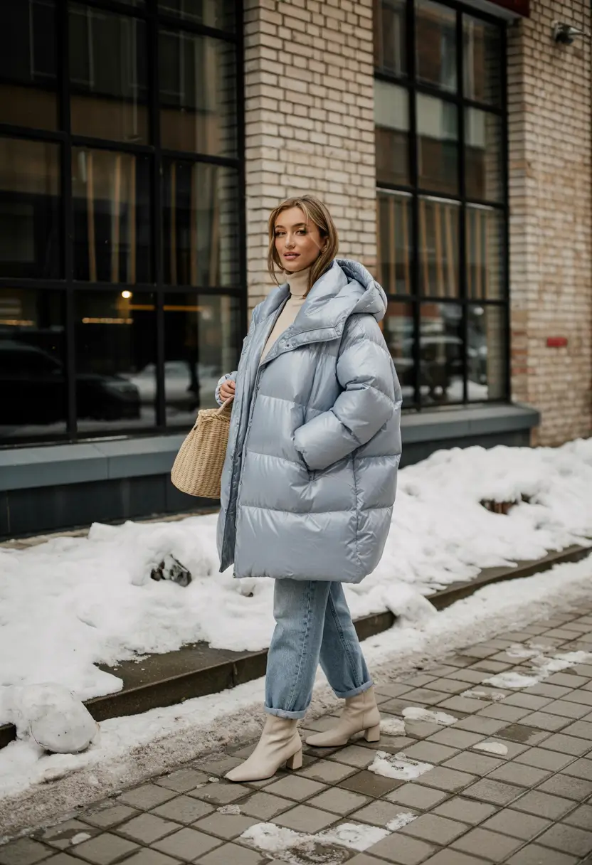 cozy winter outfits 2025 Sky Blue Layers for a Soft Winter Glow
