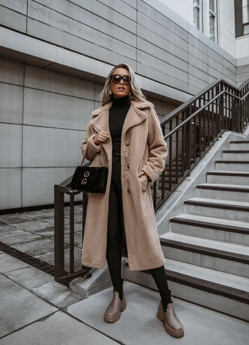 cute winter outfits 2025 Teddy Coat Elegance