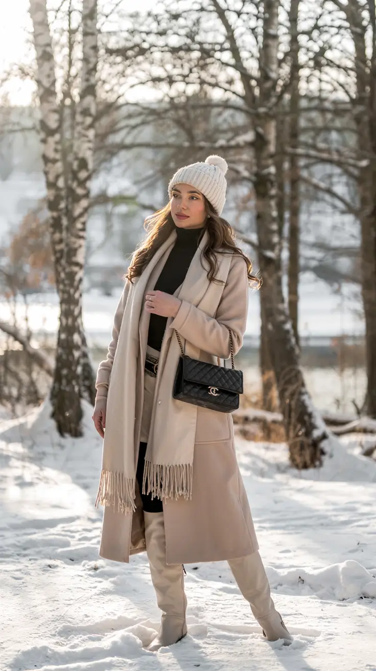 cute winter outfits cold Romantic Layers in the Snow