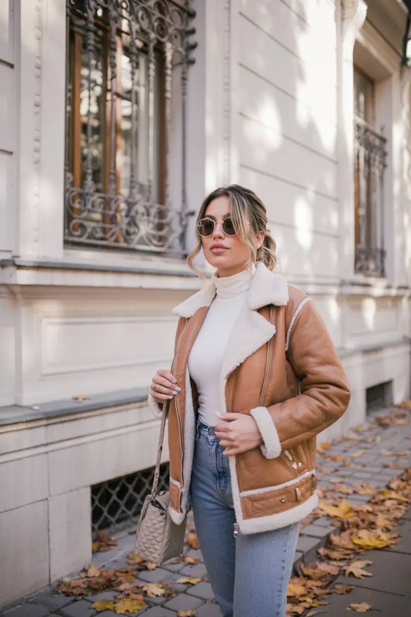 cute winter outfits 2025 Classic Shearling with Modern Denim