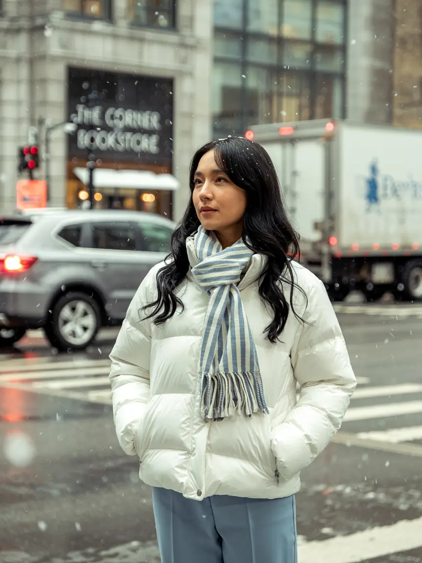 cute winter outfits 2025 Snowflake-Ready in White and Blue