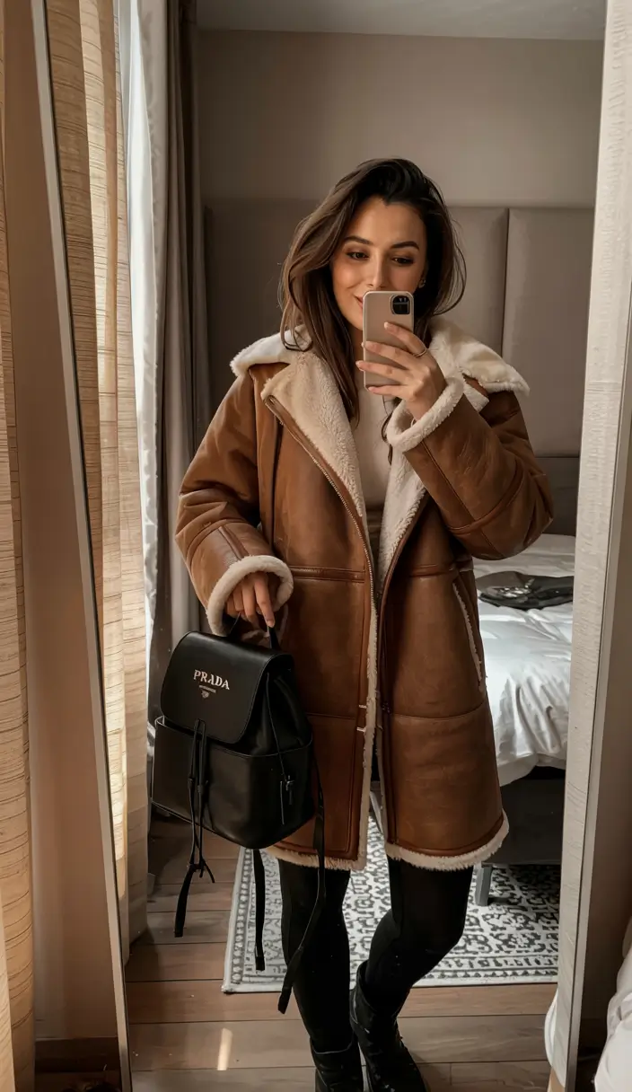 cute winter outfits 2025 Cozy Shearling with a Luxury Twist