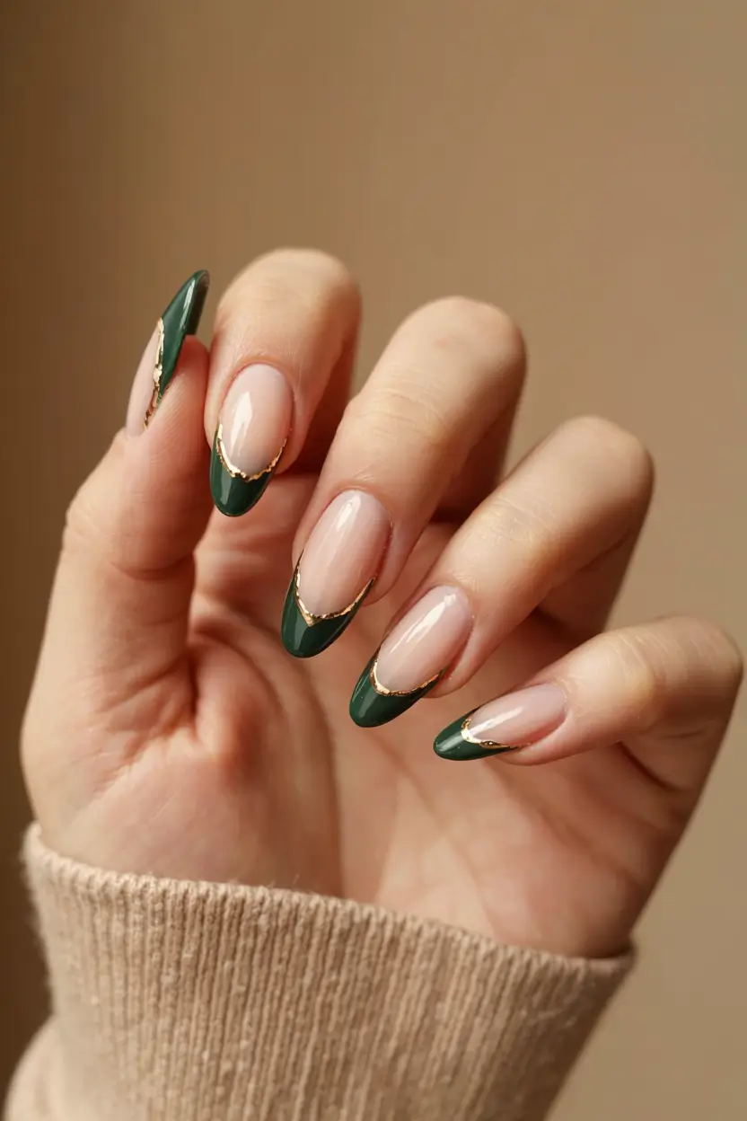 fall nail color inspo 2025 Emerald French Drama