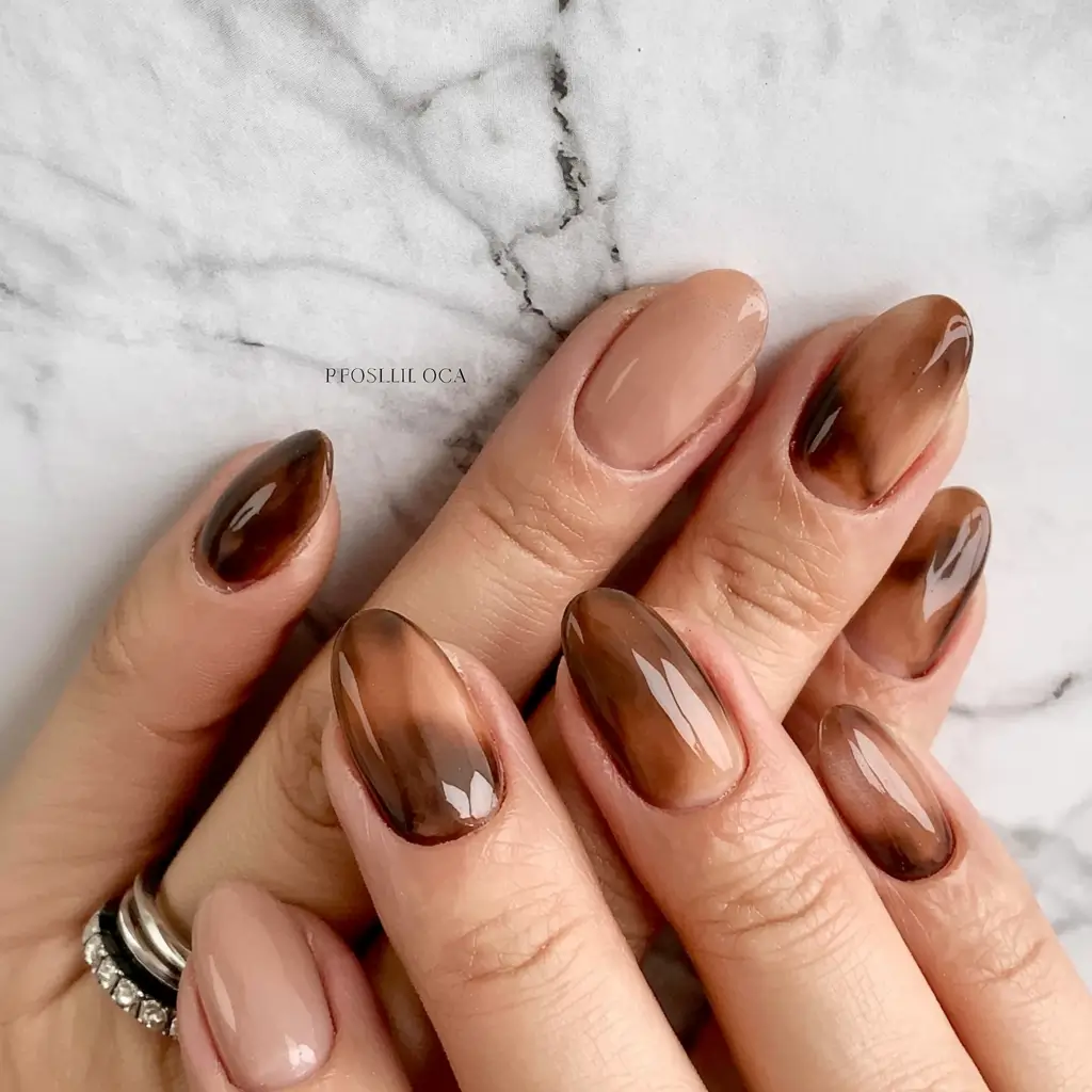 fall nail color inspo 2025 Smoky Mocha Ombre