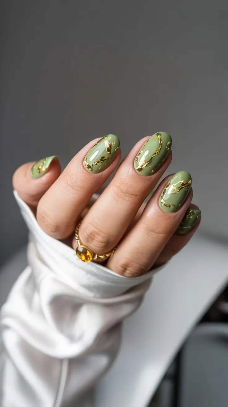 fall nail color inspo 2025 Olive & Gold Marble