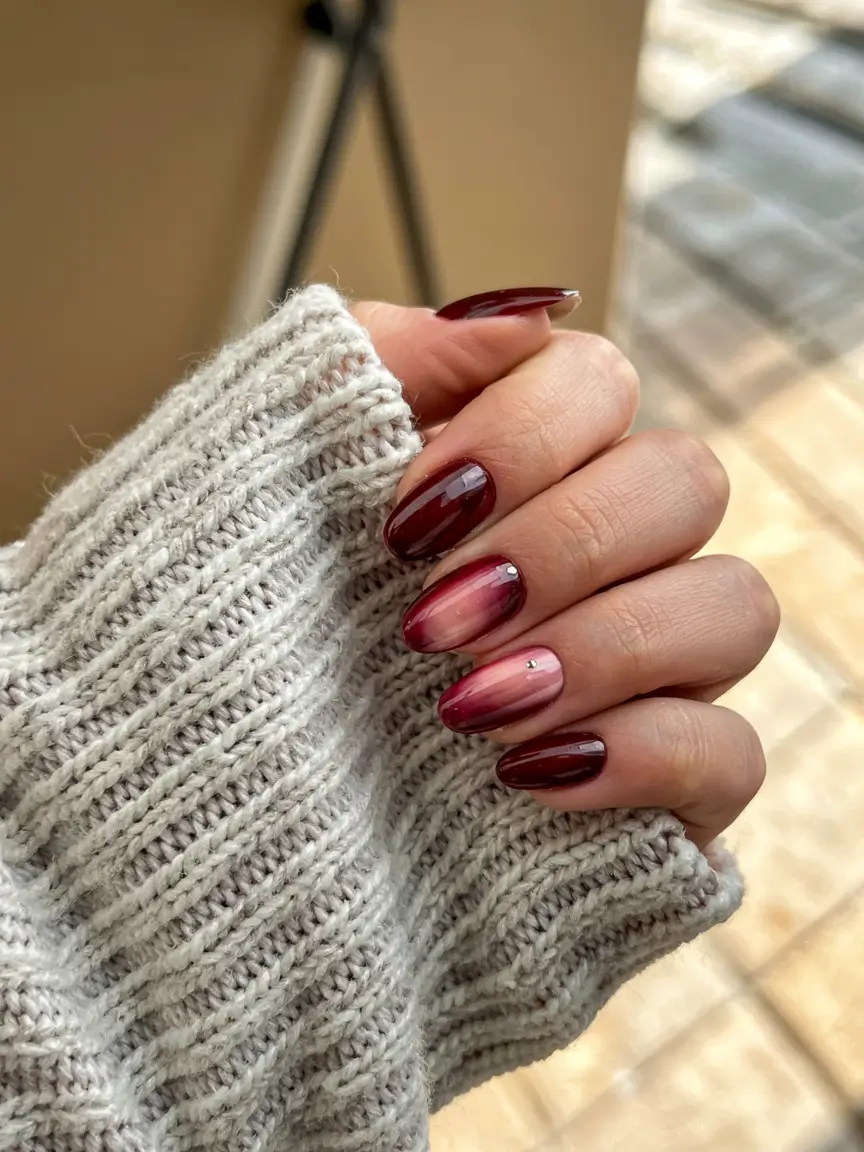 fall nail color inspo 2025 Wine Gradient Glow