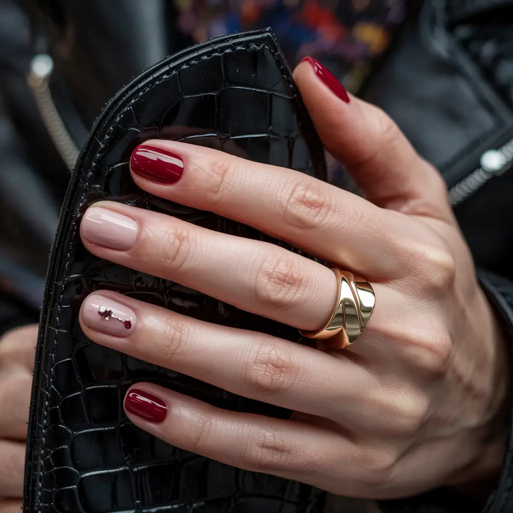 fall nail color inspo 2025 Classic Red with a Twist