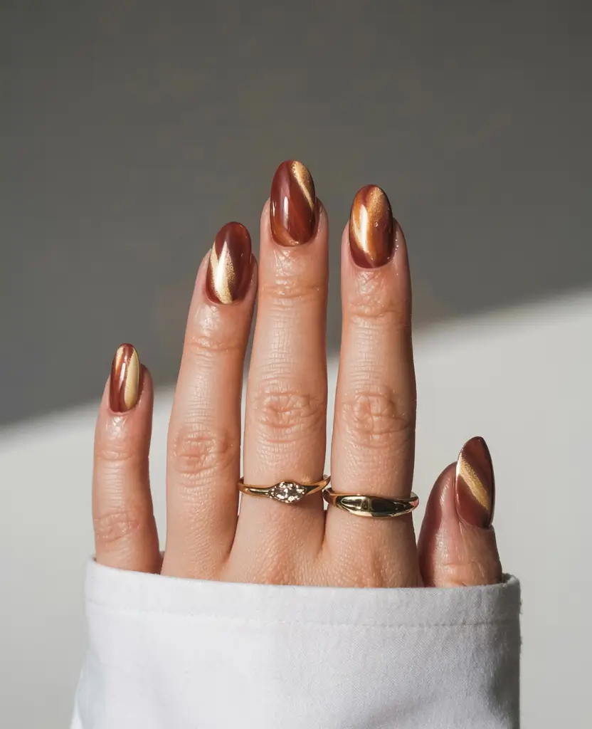 fall nail color inspo 2025 Golden Hour Swirls