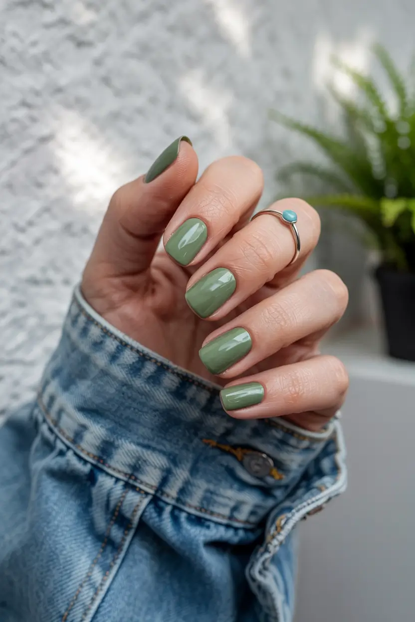 fall nail color inspo 2025 Sage Green Simplicity