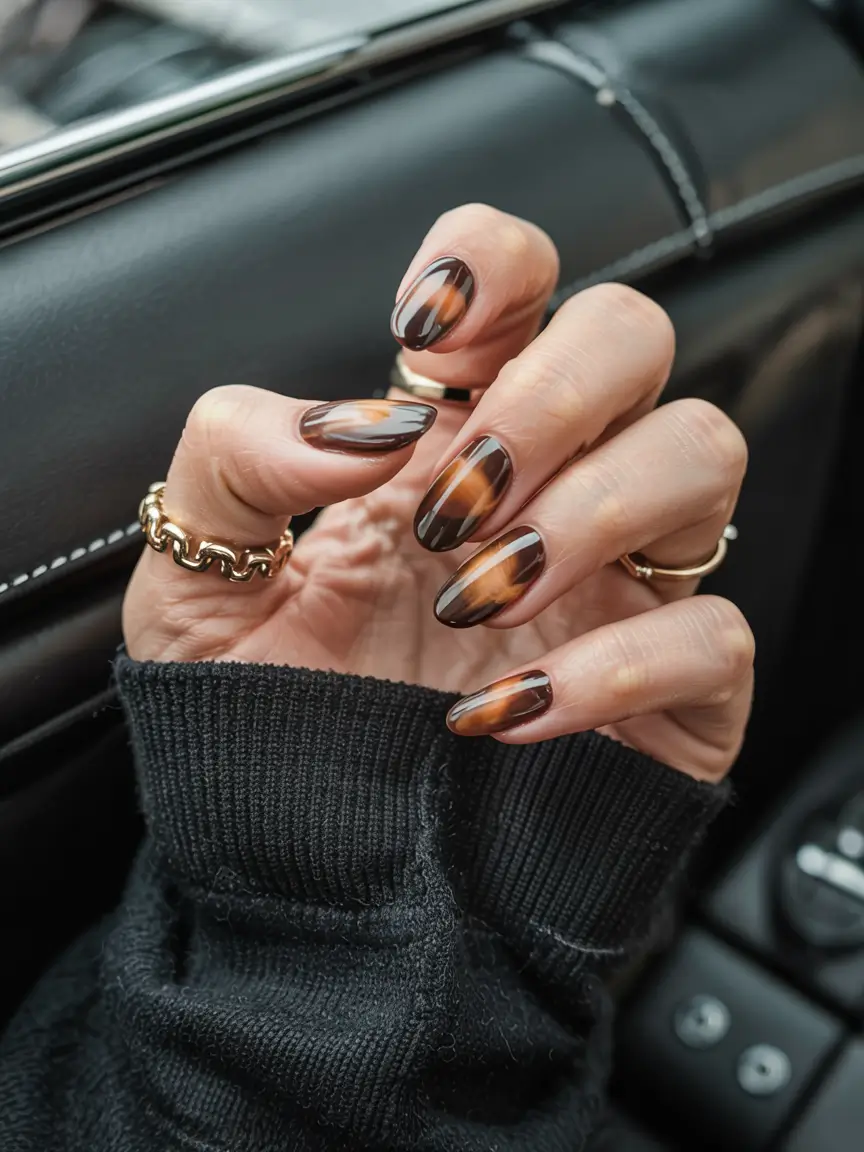 fall nail color inspo 2025 Tortoiseshell Luxe