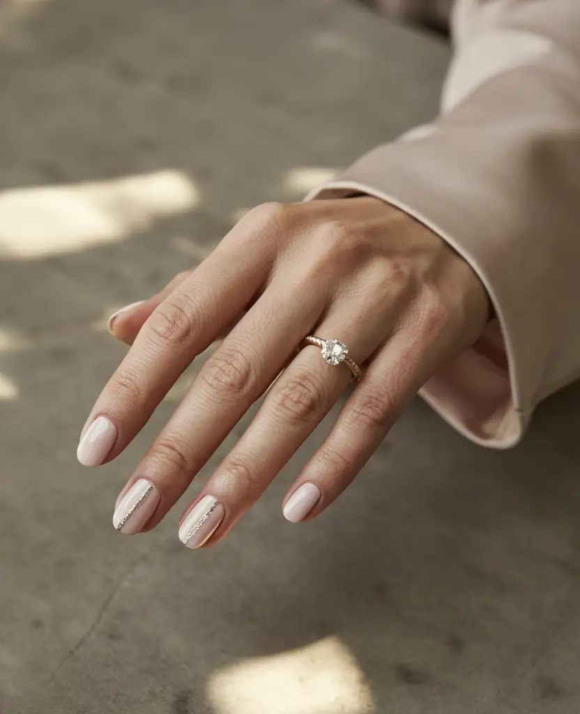 fall nail color inspo 2025 Champagne Stripes