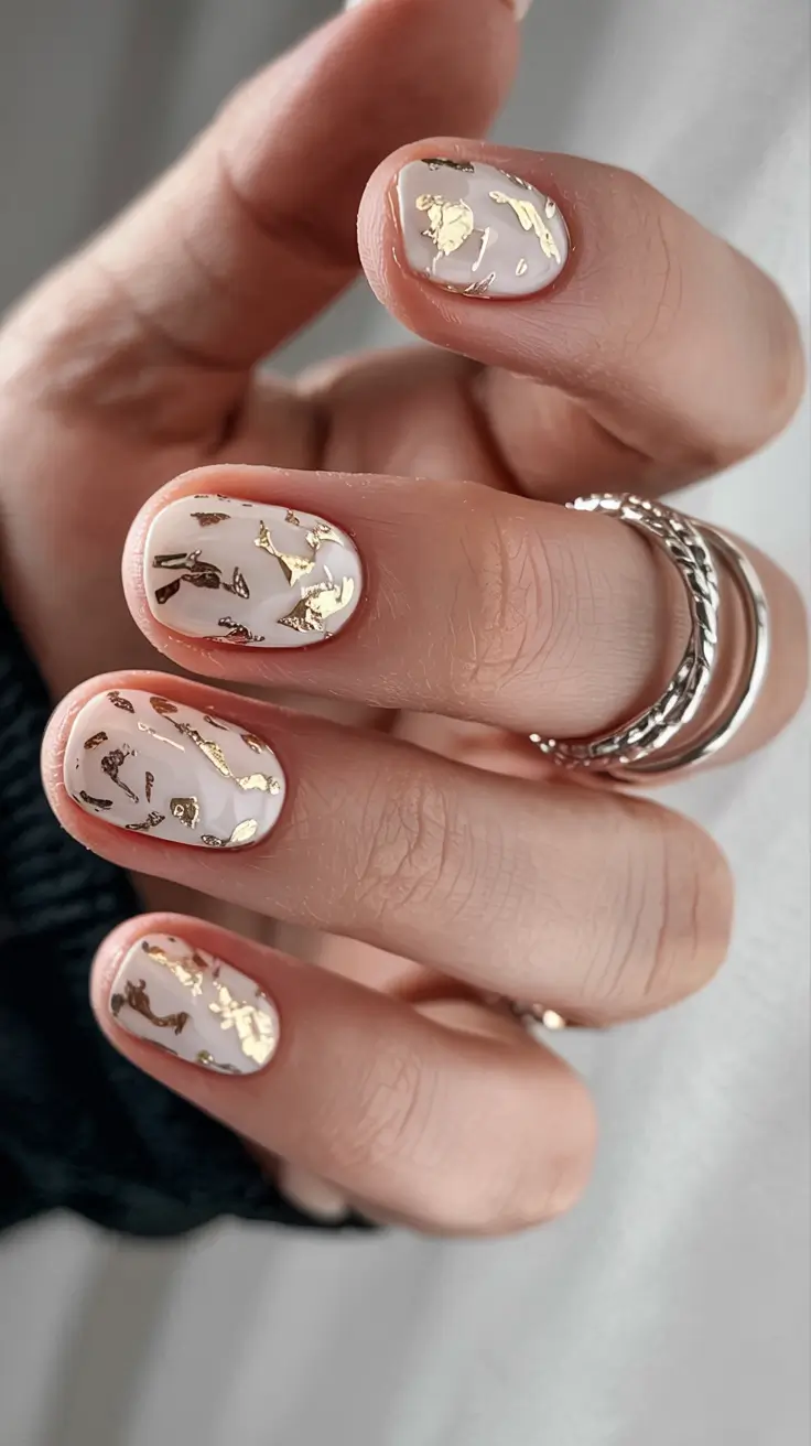 fall nail color inspo 2025 Golden Foil Luxe