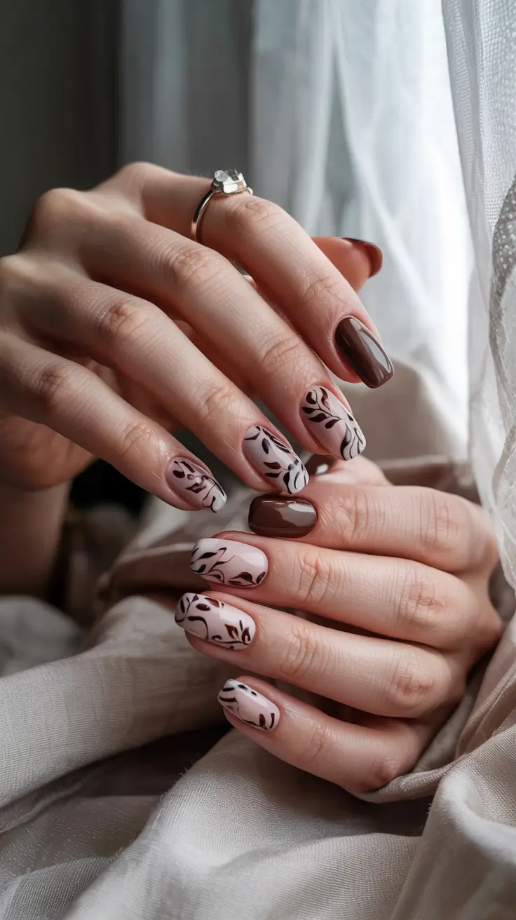 fall nail color inspo 2025 Mocha Swirls