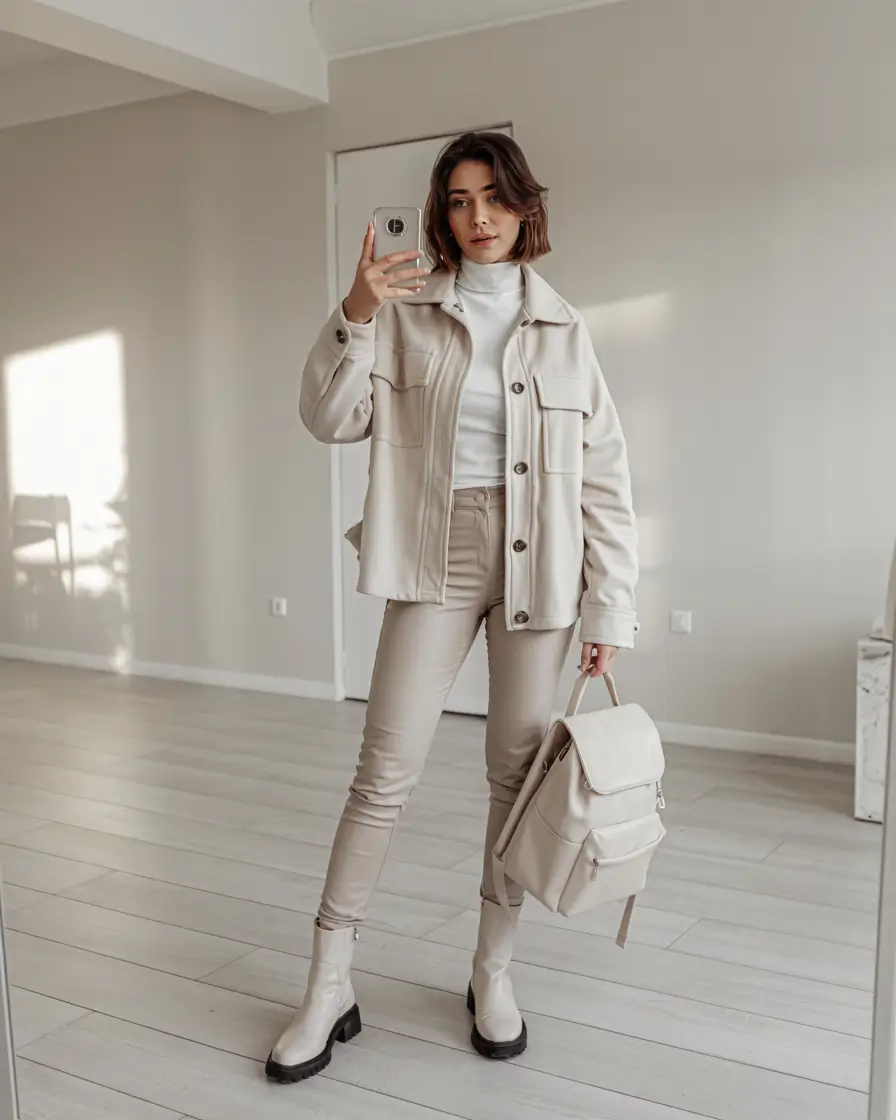 fall outfits ideas for women Structured Shacket with Neutral Accents