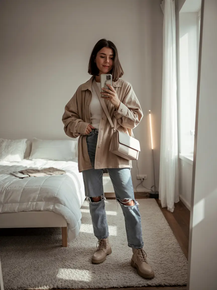 fall outfits ideas for women Soft Neutrals with an Edge