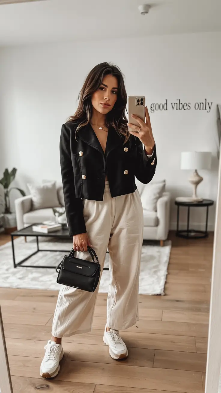 fall outfits ideas for women Chic Black & Cream Contrast