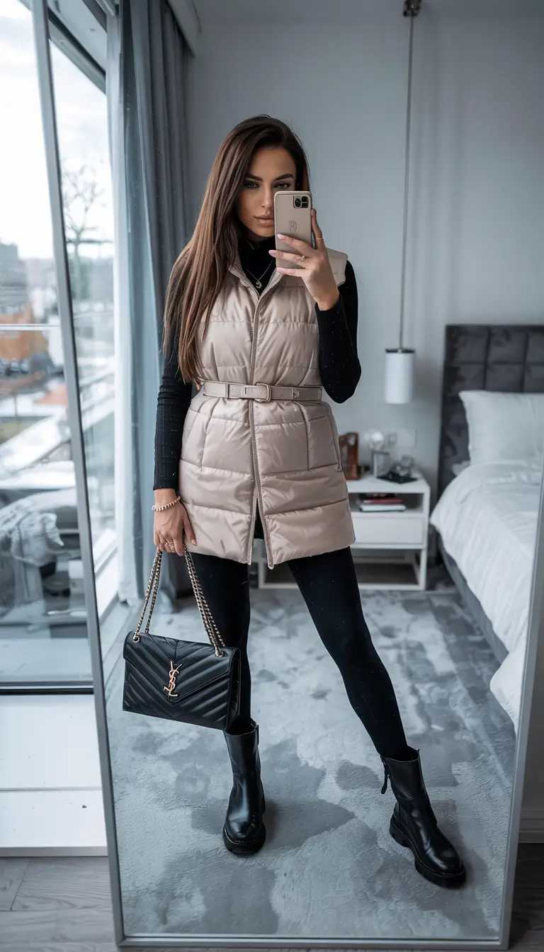 fall outfits ideas for women All Black with a Quilted Twist