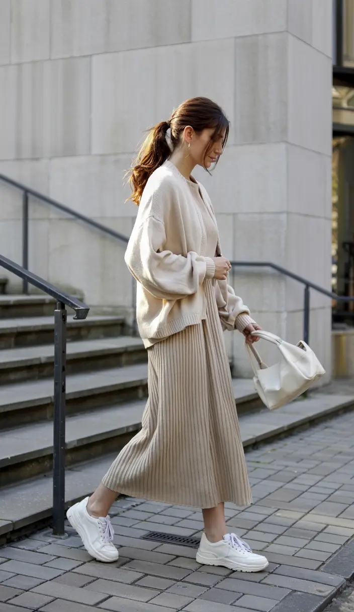 fall outfits ideas for women Monochrome Knit Elegance