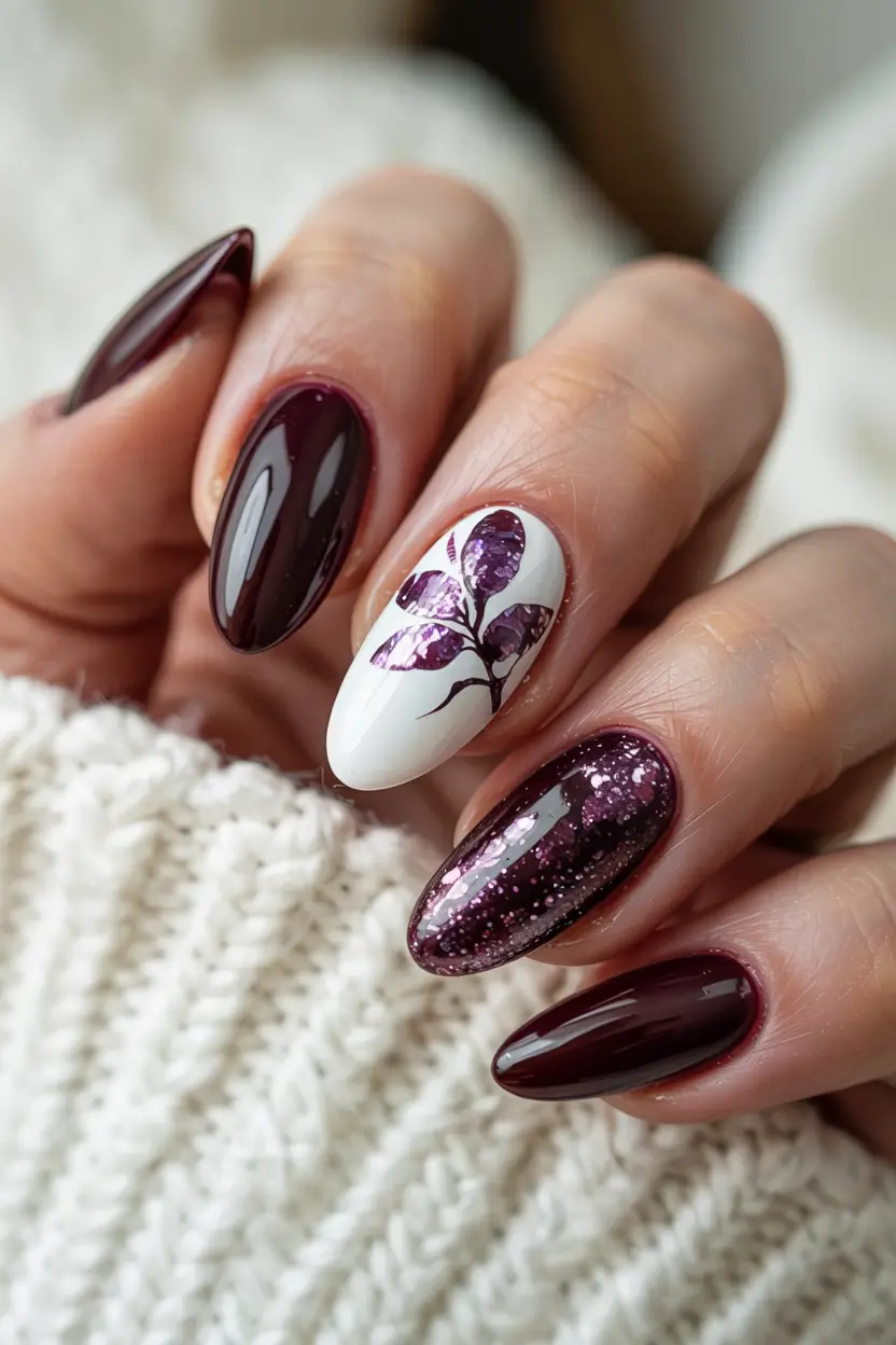 nail art ideas simple Deep Burgundy Charm with Floral Accent