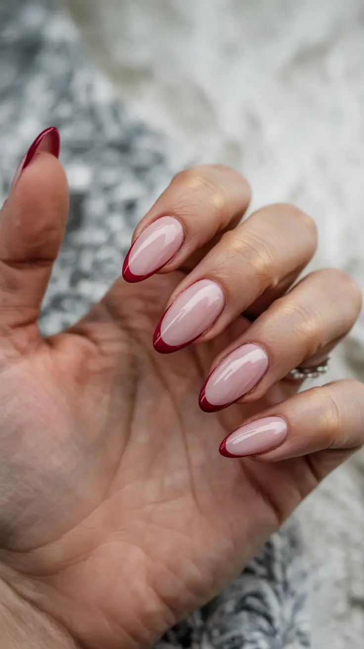 nail art ideas 2025 Red-Tipped French Revival
