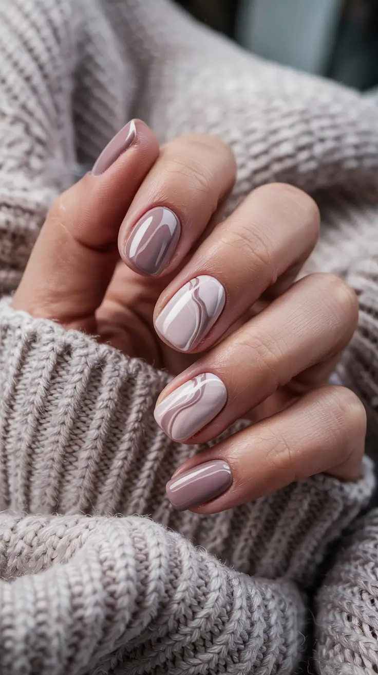 Nail Art Ideas for November 2025 Marble Mauves for Short Nails