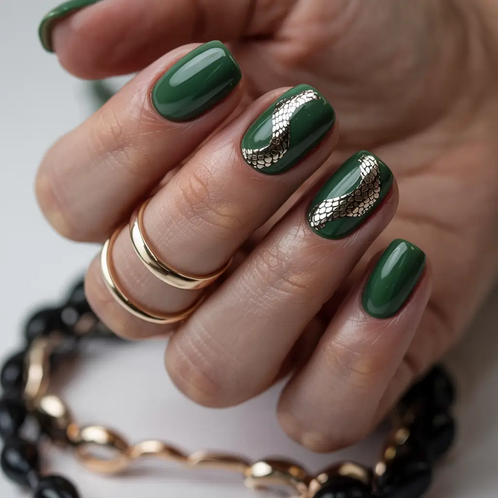 Nail Art Ideas for November 2025 Emerald Drama with Gold Texture