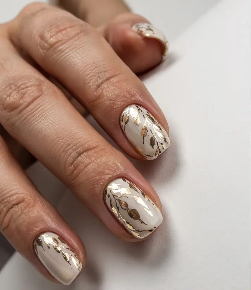 Nail Art Ideas for November 2025 Ivory Marble with Gold Veins