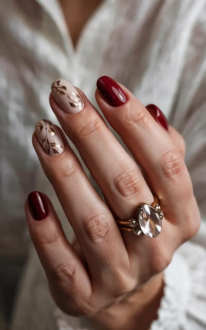 Nail Art Ideas for November 2025 Burgundy and Gold Mix