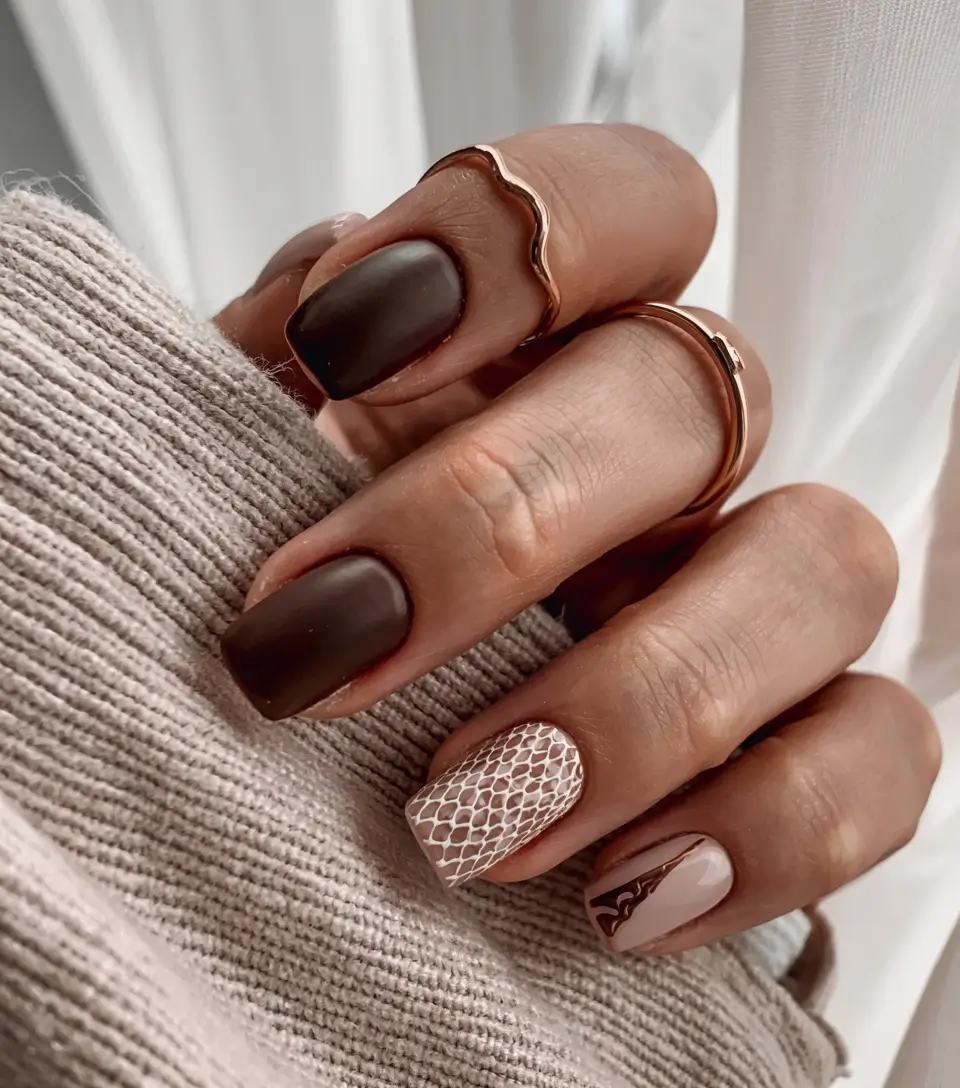 nail art ideas winter Mocha Matte with Textured Accents