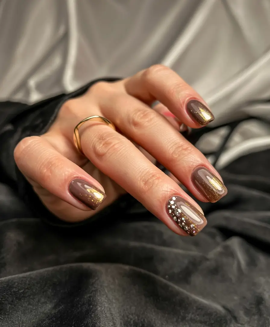 nail art ideas short Golden Glow with Jewel Accents