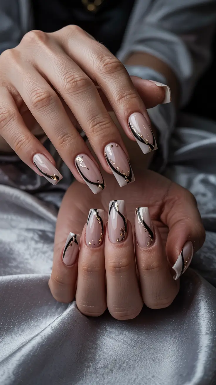 nail art ideas classy Modern Nude with Metallic Swirls