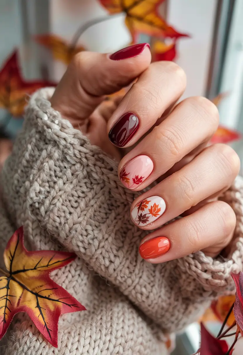 nail art ideas fall Autumn Leaves Gradient