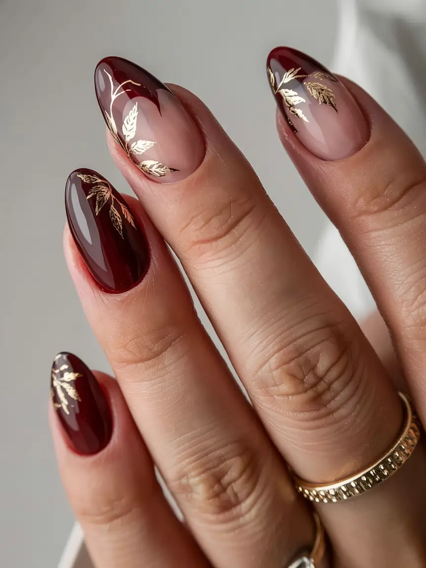 nail art ideas classy Burgundy Elegance with Golden Touch