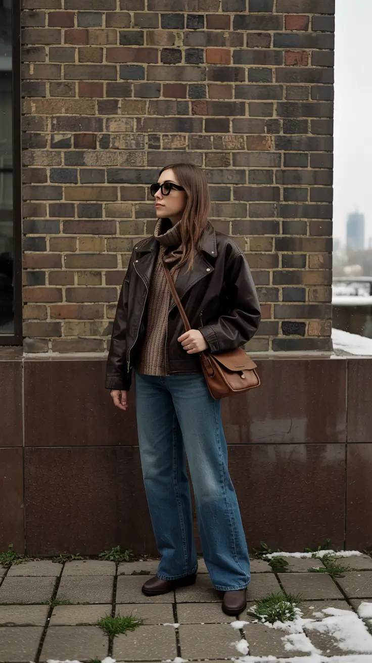 nyc winter outfits street style 2025 Leather & Denim Layers for Timeless Edge