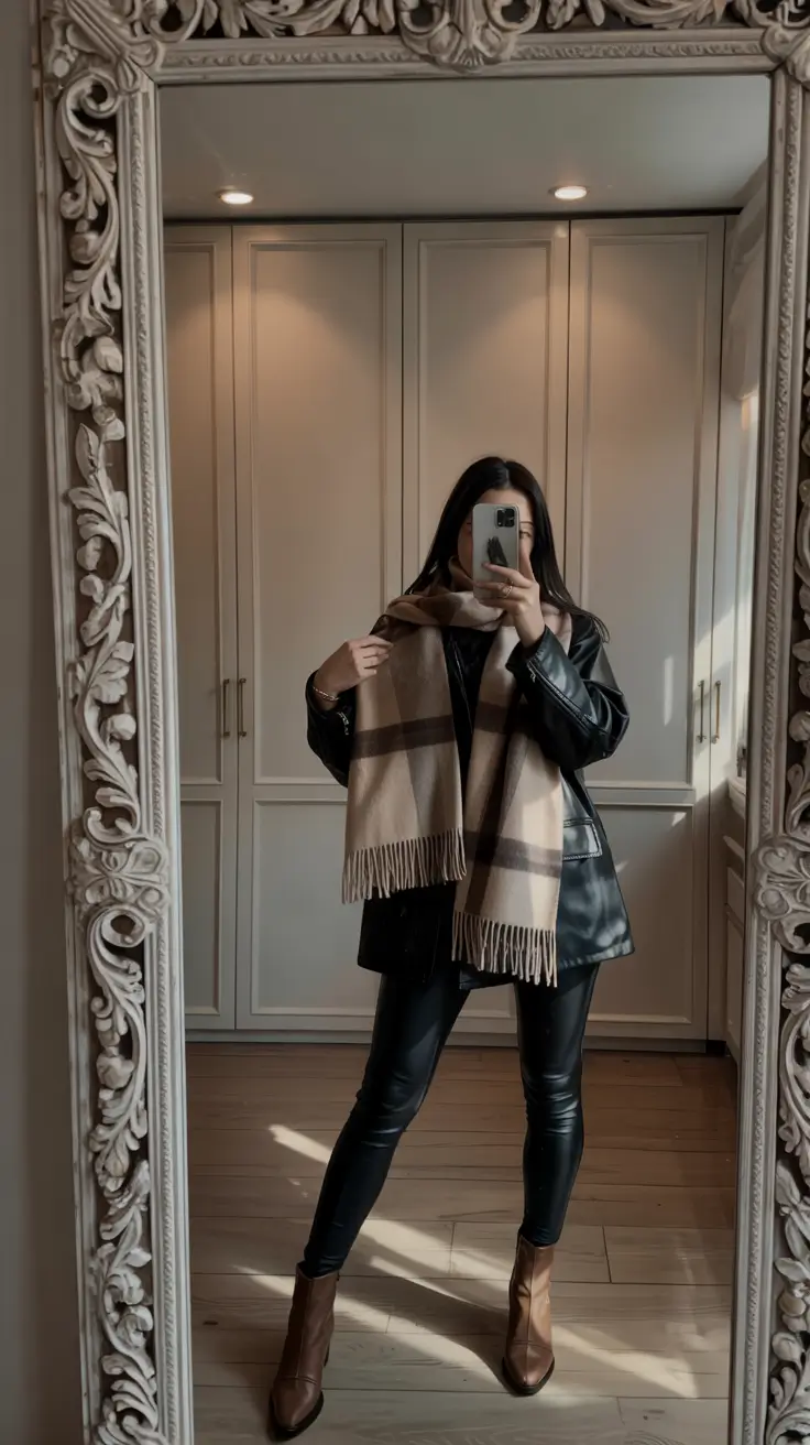 nyc winter outfits street style chic Polished Minimalism with Leather and Plaid