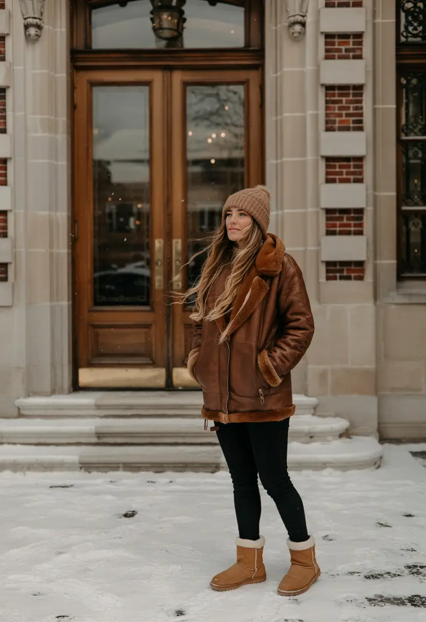 nyc winter outfits casual Shearling Classics Reimagined