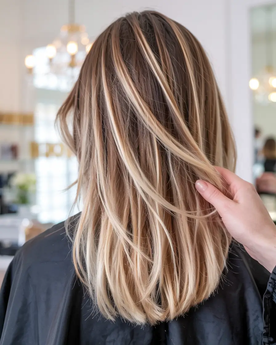 hair colors for winter skin tone Golden Blonde Ribbons on Brunette Base