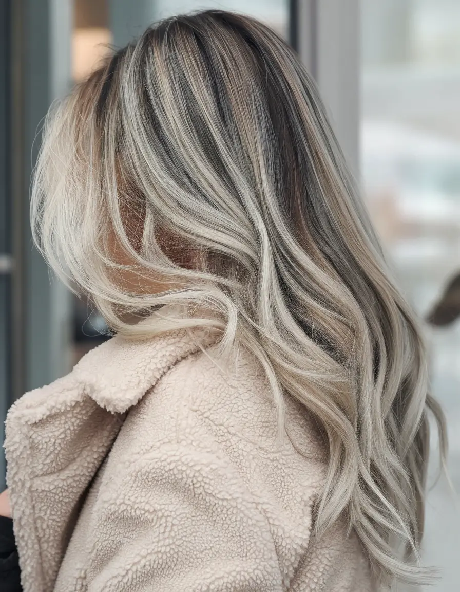 hair colors for winter palette Frosted Blonde Layers with Depth